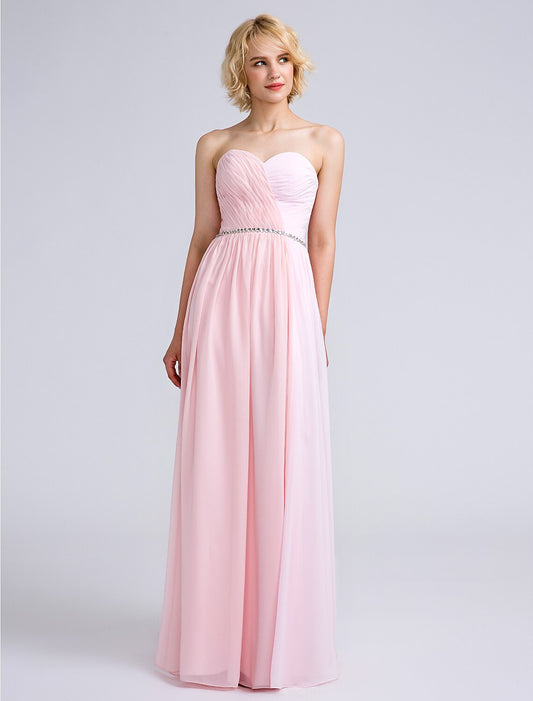 Sheath / Column Bridesmaid Dress Sweetheart Sleeveless Open Back Floor Length Chiffon