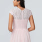 A-Line Bridesmaid Dress Jewel Neck Sleeveless Elegant Floor Length Chiffon with Lace Sparkle & Shine