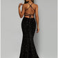 Mermaid / Trumpet Evening Gown Sparkle & Shine Dress Formal Black Tie Sweep / Brush Train Sleeveless Halter Neck Sequined