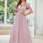 A-Line Wedding Guest Dresses Elegant Dress Party Wear Floor Length Short Sleeve Square Neck Chiffon