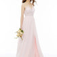 A-Line Bridesmaid Dress Illusion Neck Sleeveless Illusion Detail Floor Length Chiffon / Floral Lace with Sash / Ribbon