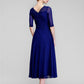 A-Line Mother of the Bride Dress Fall Wedding Guest Dresses Plus Size Elegant Bateau Neck Tea Length Chiffon Half Sleeve