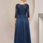 A-Line Mother of the Bride Dress Wedding Guest Elegant High Low Scoop Neck Asymmetrical Tea Length Lace Taffeta 3/4 Length Sleeve
