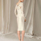 Sheath / Column Mother of the Bride Dress Elegant Jewel Neck Knee Length Satin Lace 3/4 Length Sleeve with Bow(s)