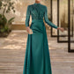 Sheath Formal Dress Evening Gown Christmas Red Green Dress Formal Sweep / Brush Train Long Sleeve Jewel Neck Satin with Pleats Ruched