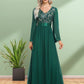 A-Line Evening Gown Elegant Dress Party Wear Floor Length Long Sleeve V Neck Chiffon