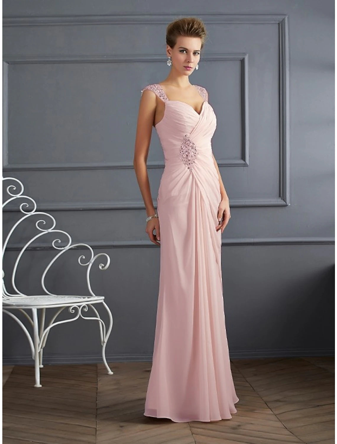 Mermaid / Trumpet Evening Gown Sparkle & Shine Dress Formal Prom Floor Length Sleeveless Spaghetti Strap Chiffon with Rhinestone