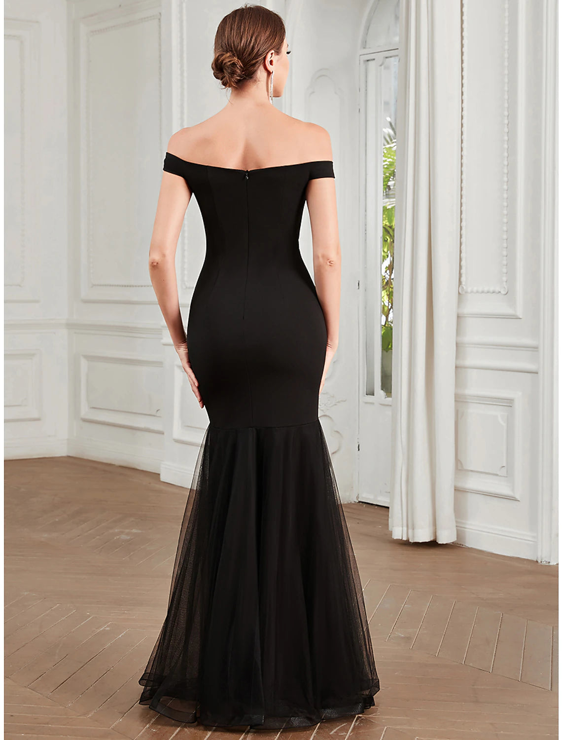Mermaid / Trumpet Evening Gown Elegant Dress Party Wear Floor Length Sleeveless Off Shoulder Polyester