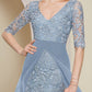 Sheath / Column Mother of the Bride Dress Formal Wedding Guest Elegant V Neck Knee Length Chiffon Lace Half Sleeve