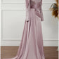 A-Line Evening Gown Sparkle & Shine Dress Formal Sweep / Brush Train Long Sleeve Jewel Neck Satin with Glitter