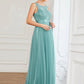 A-Line Prom Dresses Elegant Dress Wedding Guest Floor Length Sleeveless Jewel Neck Tulle with Sequin