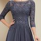 A-Line Mother of the Bride Dress Formal Elegant Scoop Neck Floor Length Tea Length Chiffon Lace Half Sleeve