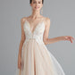 A-Line Prom Dresses Beautiful Back Dress Wedding Guest Sweep / Brush Train Sleeveless V Neck Lace