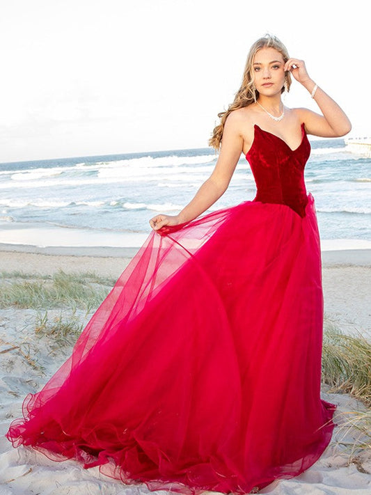 Ball Gown Sleeveless Off-the-Shoulder Applique Tulle Prom Dresses Long