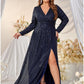 A-Line Evening Gown Plus Size Dress Formal Sweep / Brush Train Long Sleeve V Neck Polyester with Sequin