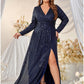 A-Line Evening Gown Plus Size Dress Formal Wedding Sweep / Brush Train Long Sleeve V Neck Polyester with Sequin