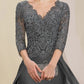 Sheath / Column Mother of the Bride Dress Formal Wedding Guest Elegant V Neck Floor Length Chiffon Lace 3/4 Length Sleeve