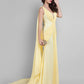 Sheath / Column Elegant Dress Wedding Guest Prom Court Train Sleeveless Plunging Neck Georgette V Back with Criss Cross Side