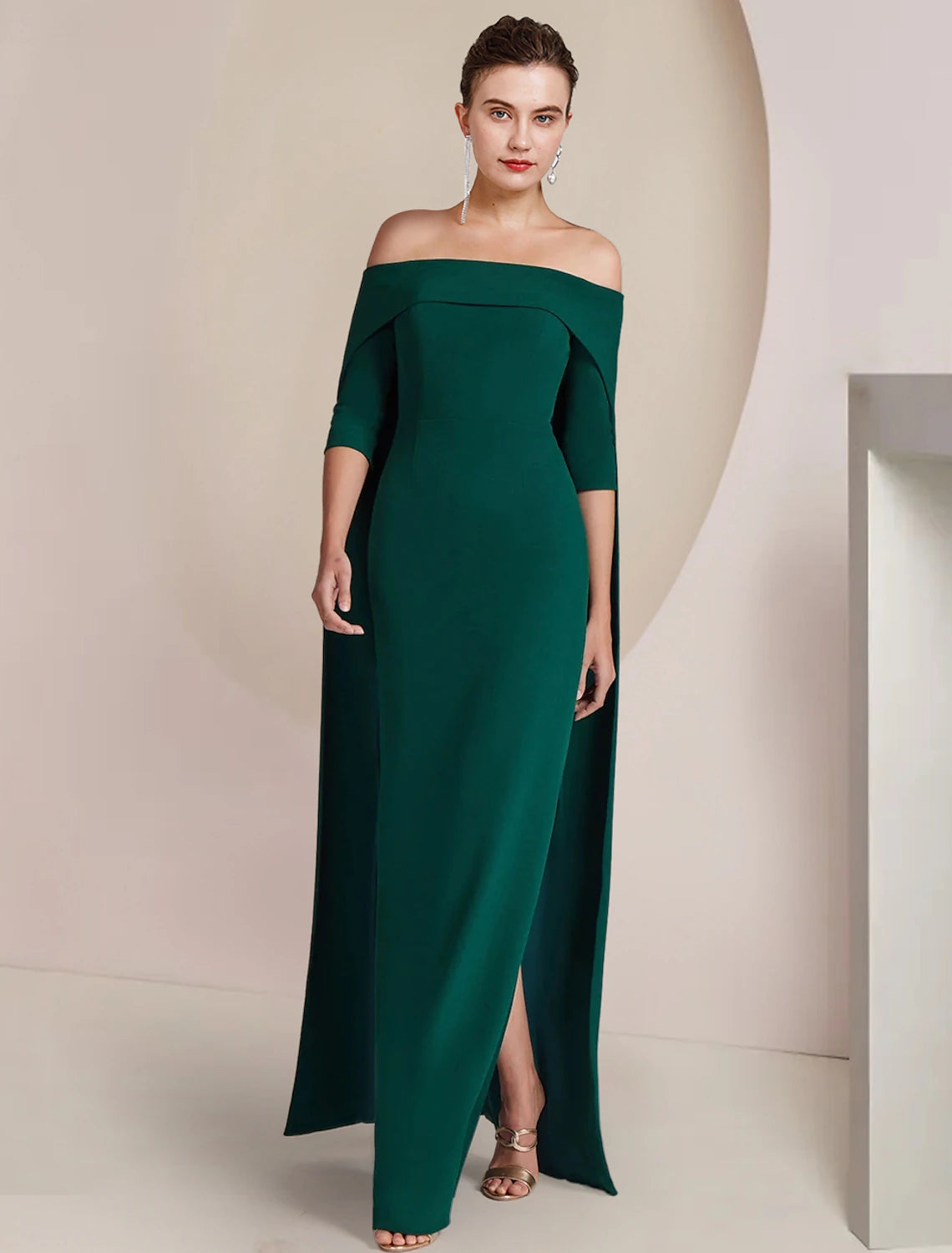 Sheath / Column Mother of the Bride Dress Formal Wedding Guest Elegant Strapless Floor Length Stretch Fabric Half Sleeve