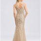 Mermaid / Trumpet Sparkle Sexy Prom Formal Evening Valentine's Day Dress V Neck V Back Sleeveless Floor Length Tulle with Sequin