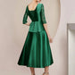 A-Line Mother of the Bride Dress Wedding Guest Party Elegant Scoop Neck Tea Length Satin Lace Half Sleeve with Bow(s)