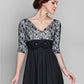 A-Line Mother of the Bride Dress Vintage Inspired V Neck Sweep / Brush Train Chiffon Lace Half Sleeve with Lace Ruched