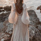 Beach Open Back Boho Wedding Dresses Sweep / Brush Train A-Line Long Sleeve V Neck Sequined