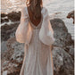 Beach Open Back Boho Wedding Dresses A-Line V Neck Long Sleeve Sweep / Brush Train Sequined Bridal Gowns