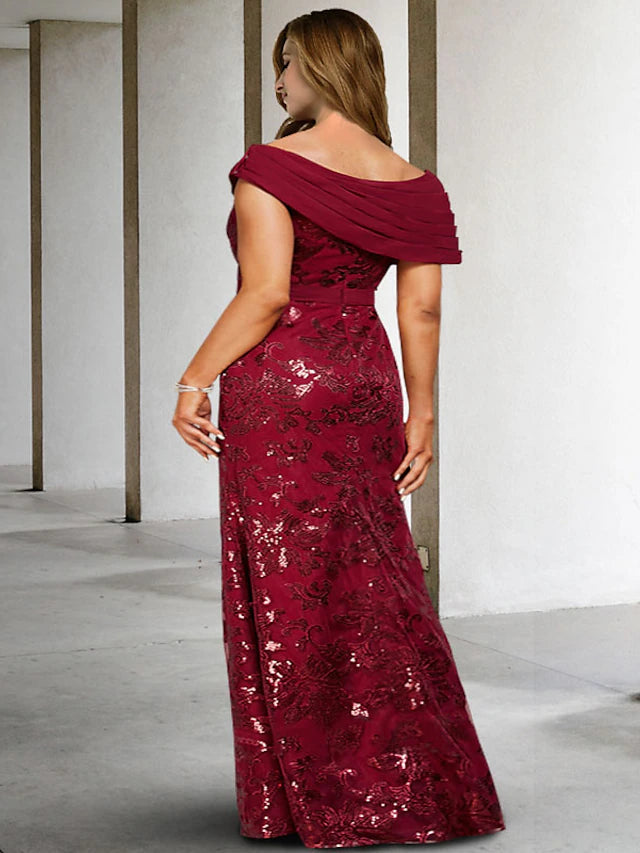 A-Line Plus Size Curve Mother of the Bride Dresses Elegant Dress Formal Floor Length Sleeveless V Neck Lace with Sequin