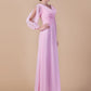 Sheath / Column Mother of the Bride Dress Vintage Inspired Cowl Neck Floor Length Chiffon Long Sleeve with Criss Cross