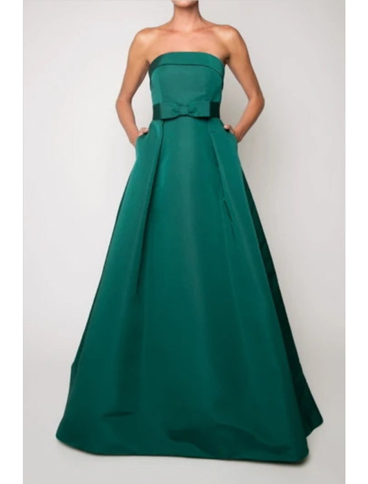 A-Line Evening Gown Vintage Dress Engagement Sweep / Brush Train Sleeveless Strapless Satin with Sleek