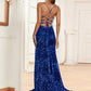 Mermaid / Trumpet Prom Dresses Sparkle & Shine Dress Party Wear Sweep / Brush Train Sleeveless Halter Sequined Backless