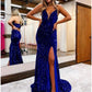 Mermaid / Trumpet Prom Dresses Sparkle & Shine Dress Formal Wedding Party Court Train Sleeveless V Neck Sequined Backless