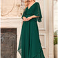 A-Line Mother of the Bride Dress Elegant V Neck Floor Length Chiffon Half Sleeve with Sash