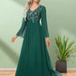 A-Line Evening Gown Elegant Dress Party Wear Floor Length Long Sleeve V Neck Chiffon