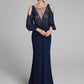 Sheath / Column Mother of the Bride Dress Sparkle & Shine Boat Neck Floor Length Chiffon Jersey Long Sleeve No with Beading