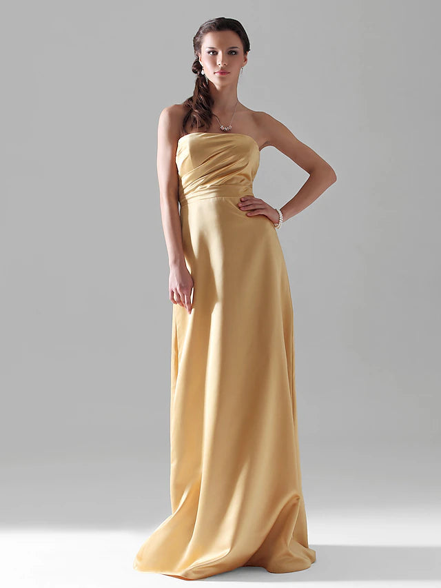 Sheath / Column Bridesmaid Dress Strapless Sleeveless Wrap Included Floor Length Satin with Side