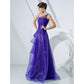 A-Line Elegant Dress Formal Evening Floor Length Sleeveless One Shoulder Organza with Side Draping Cascading