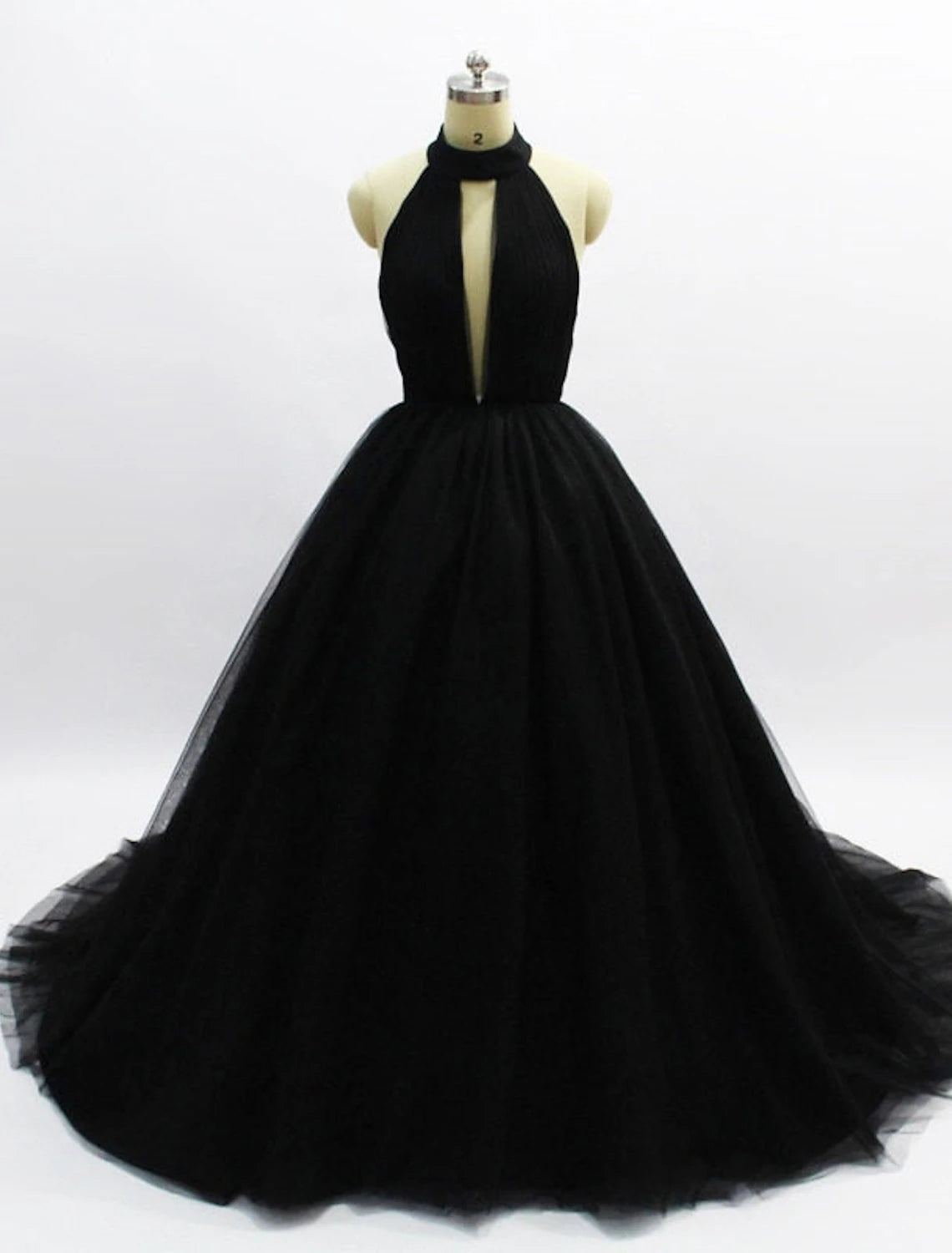 Ball Gown Prom Dresses Open Back Dress Wedding Party Court Train Sleeveless Halter Tulle Backless