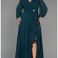 A-Line Evening Gown High Split Dress Formal Fall Sweep / Brush Train Long Sleeve V Neck Stretch Fabric with Pleats Crystals