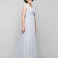 A-Line Mother of the Bride Dress Elegant V Neck Floor Length Chiffon Sleeveless with Criss Cross