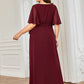 A-Line Bridesmaid Dress V Neck Short Sleeve Elegant Floor Length Chiffon with Ruffles / Draping