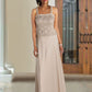 Two Piece A-Line Mother of the Bride Dress Elegant Square Neck Spaghetti Strap Floor Length Chiffon Lace Sleeveless Wrap Included