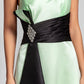 A-Line One Shoulder Floor Length Satin Bridesmaid Dress with Crystal Brooch