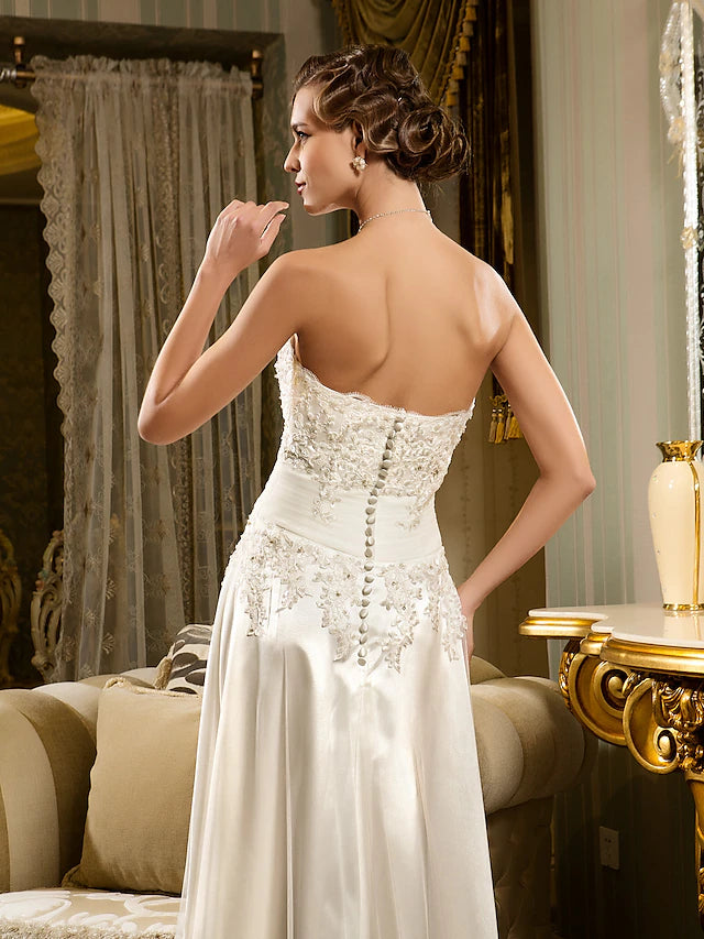Little White Dresses Wedding Dresses Asymmetrical A-Line Strapless Sweetheart Lace With Appliques
