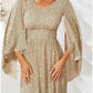A-Line Evening Gown Sparkle & Shine Dress Formal Sweep / Brush Train Long Sleeve V Neck Capes Polyester