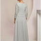 A-Line Mother of the Bride Dress Wedding Guest Elegant Jewel Neck Ankle Length Chiffon Long Sleeve