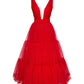 A-Line Prom Dresses Princess Dress Wedding Guest Tea Length Sleeveless V Neck Tulle with Bow(s)