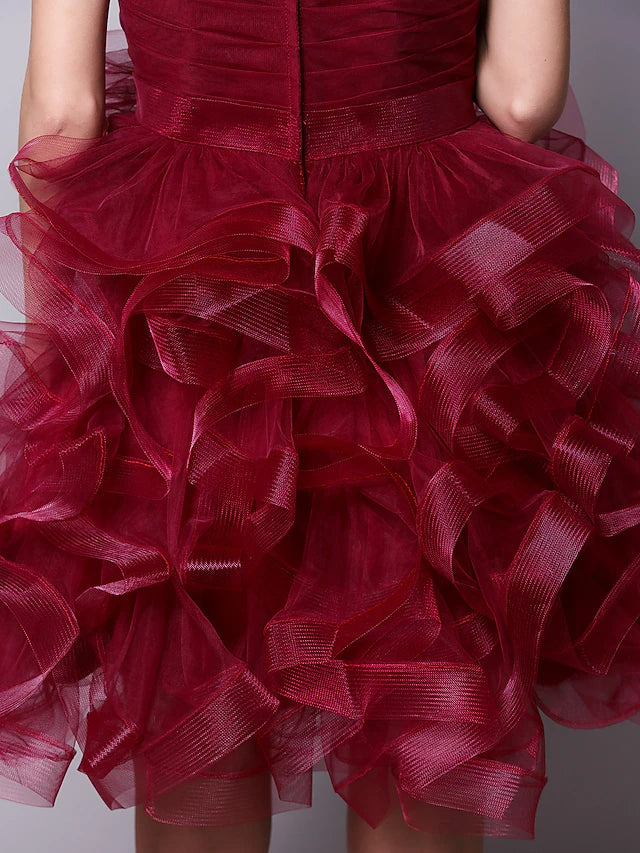 Ball Gown Hot Homecoming Cocktail Party Valentine's Day Dress Strapless Sleeveless Short / Mini Tulle
