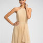 Sheath High Neck Floor Length Chiffon Bridesmaid Dress with Draping